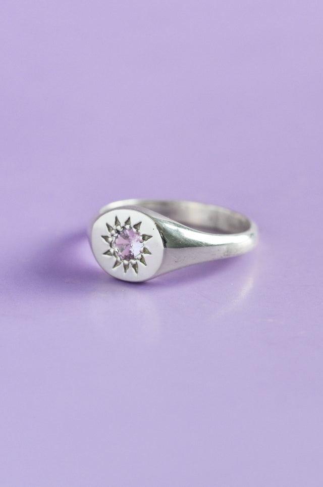 Daisy Pink Sapphire Silver Signet Ring