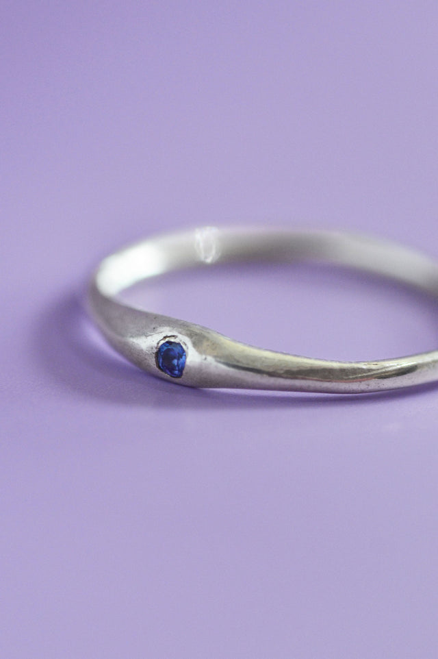 Siyum Blue Sapphire Silver Ring