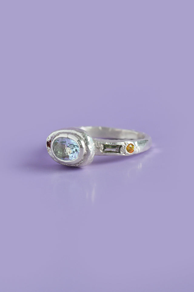 Poet Topaz, Peridot & Sapphire Silver Ring 747-3