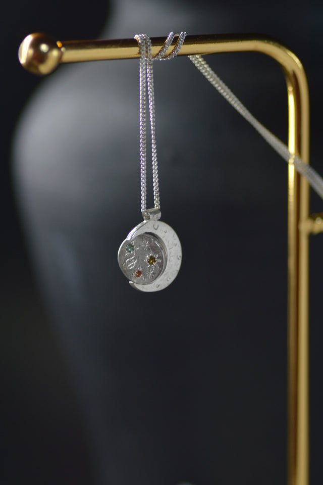 Pocket Universe Sapphire and Tourmaline Silver Pendant 1373-4