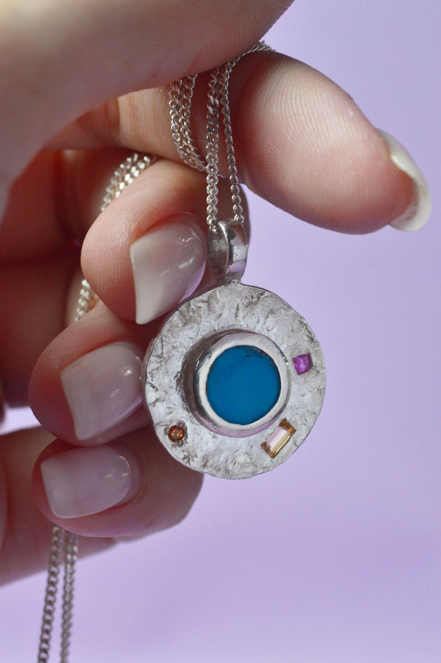 Kali Turquoise & Sapphire Silver Pendant 754-01