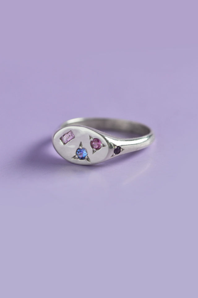 Pickles Pink, Blue Sapphire & Amethyst Mini Silver Signet 878-2