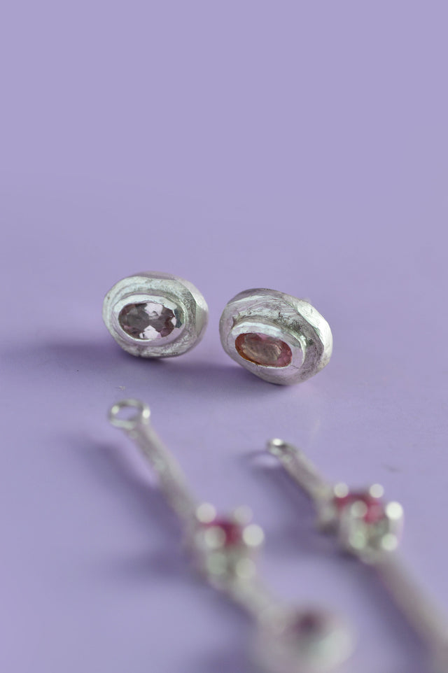 Trapeze Pink Tourmaline Silver Earrings 598-01