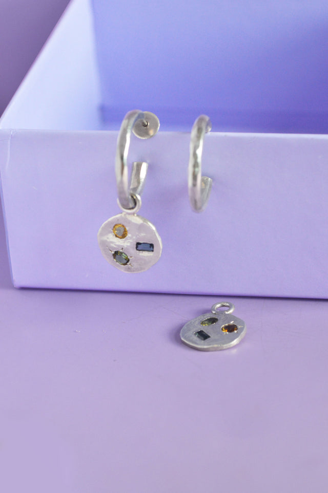 Pickles Charm Spinel ,Tourmaline & Zircon Silver Earring 724-2