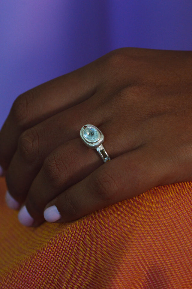 Poet Topaz, Peridot & Sapphire Silver Ring 747-3