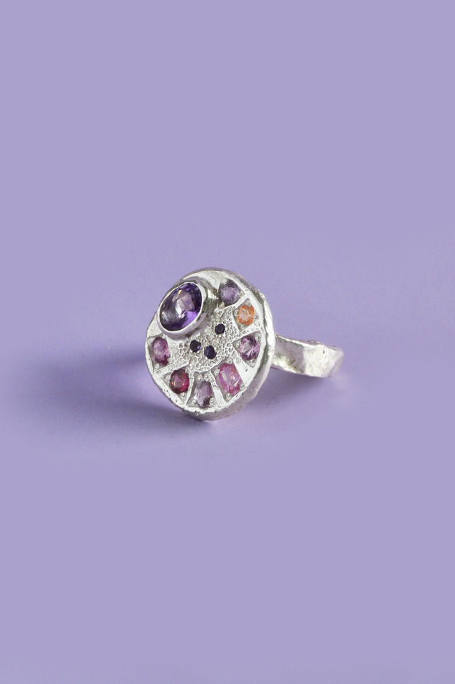 Palette Amethyst & Garnet Silver Ring 745-2
