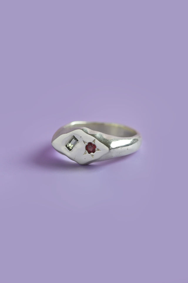 Frankie Green & Pink Sapphire Silver Signet 906-3