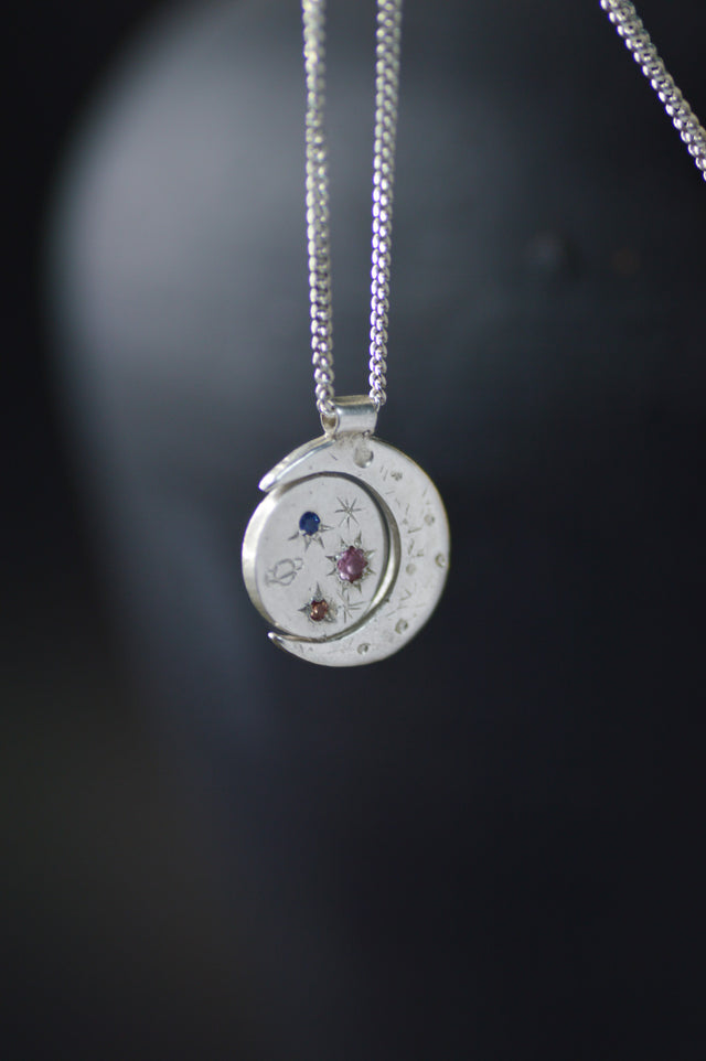 Pocket Universe Emerald & Sapphire Silver Pendant 1194-2