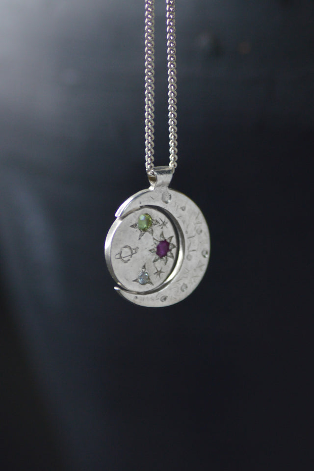 Pocket Universe Ruby, Peridot & Topaz Silver Pendant 1078-5