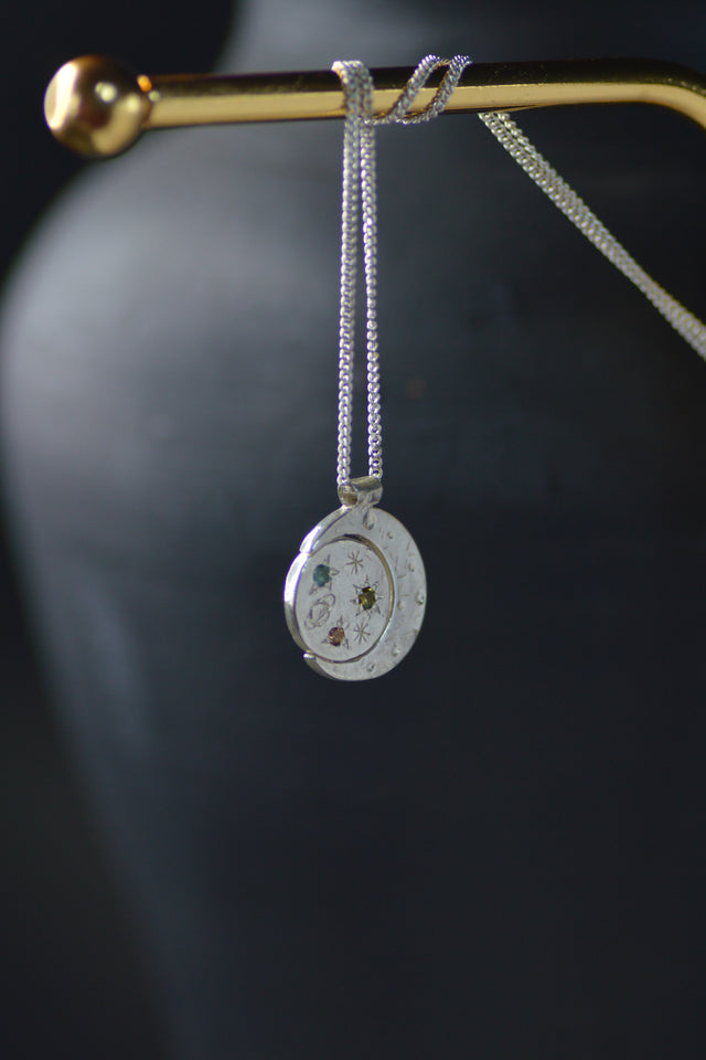 Pocket Universe Sapphire and Tourmaline Silver Pendant 1373-4
