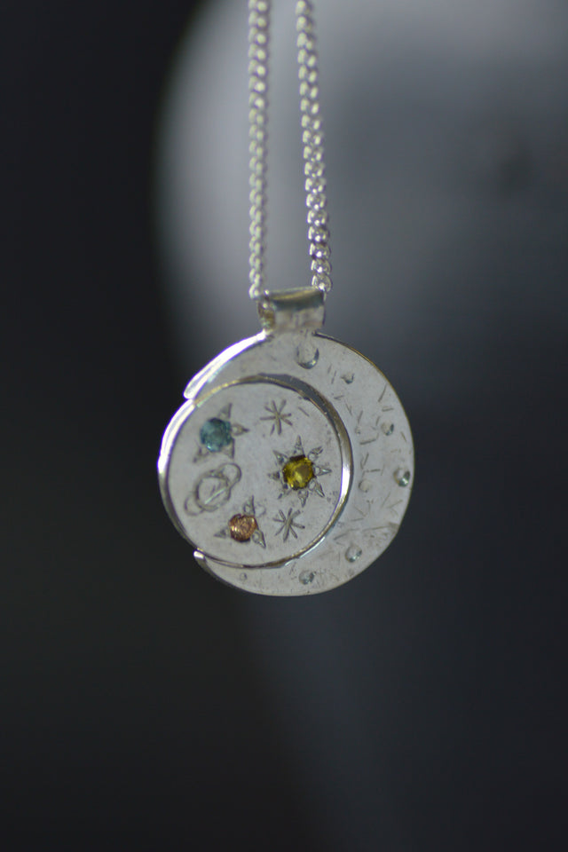 Pocket Universe Sapphire and Tourmaline Silver Pendant 1373-4