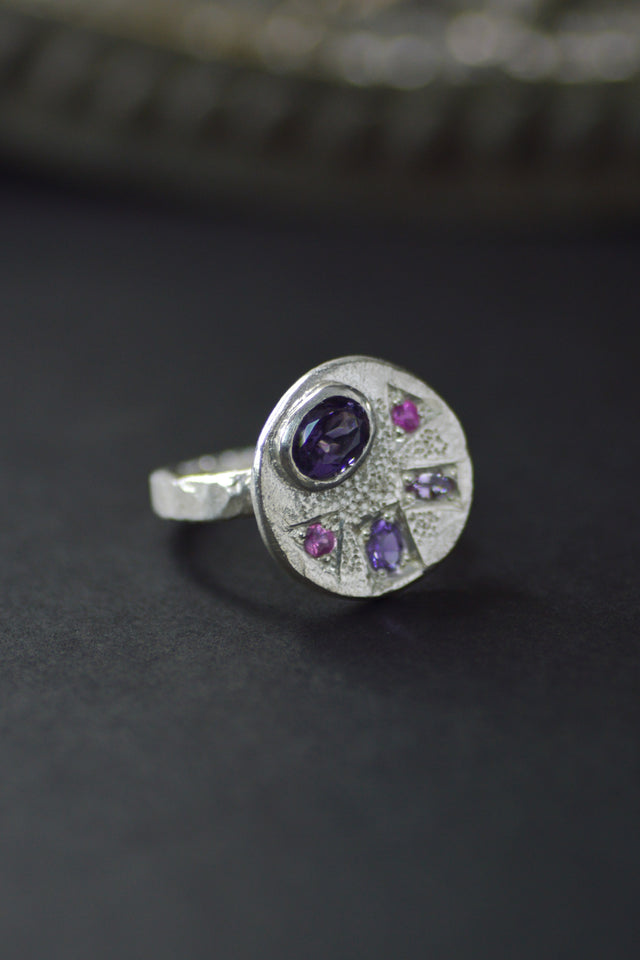 Palette Amethyst & Pink Sapphire Silver Ring 1282-1