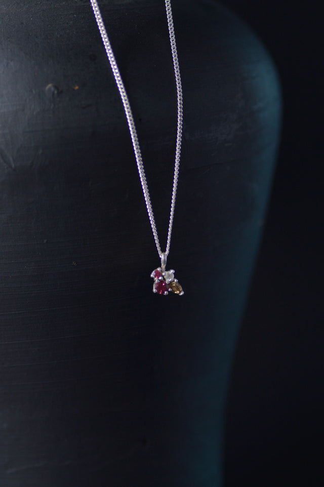 Blooms Garnet & Sapphire Silver Pendant 1270-4