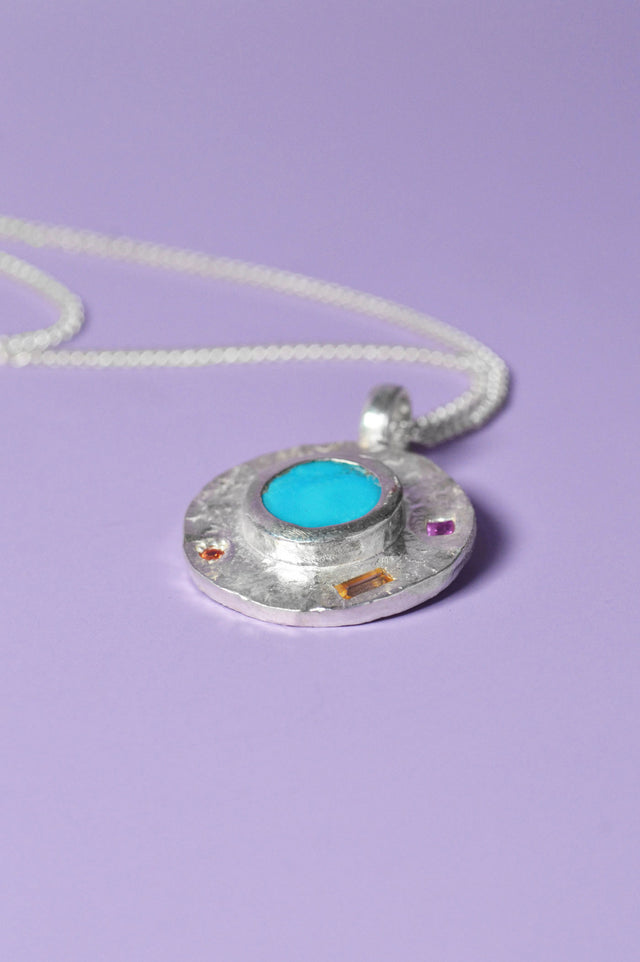 Kali Turquoise & Sapphire Silver Pendant 754-01