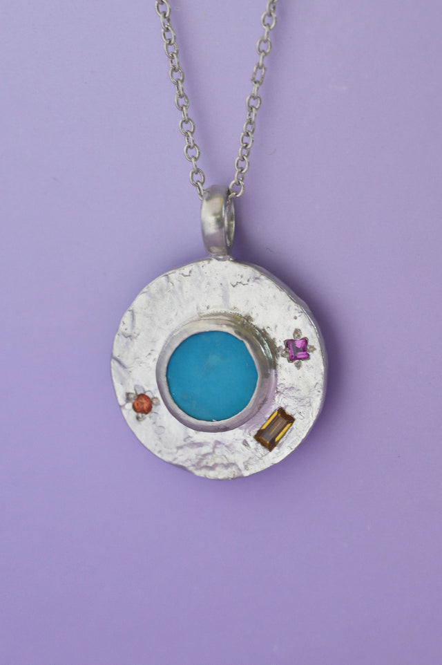 Kali Turquoise & Sapphire Silver Pendant 754-01