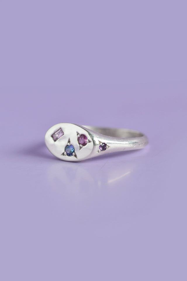 Pickles Pink, Blue Sapphire & Amethyst Mini Silver Signet 878-2