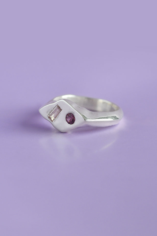 Frankie Pink & Peach Sapphire Silver Signet 718-10