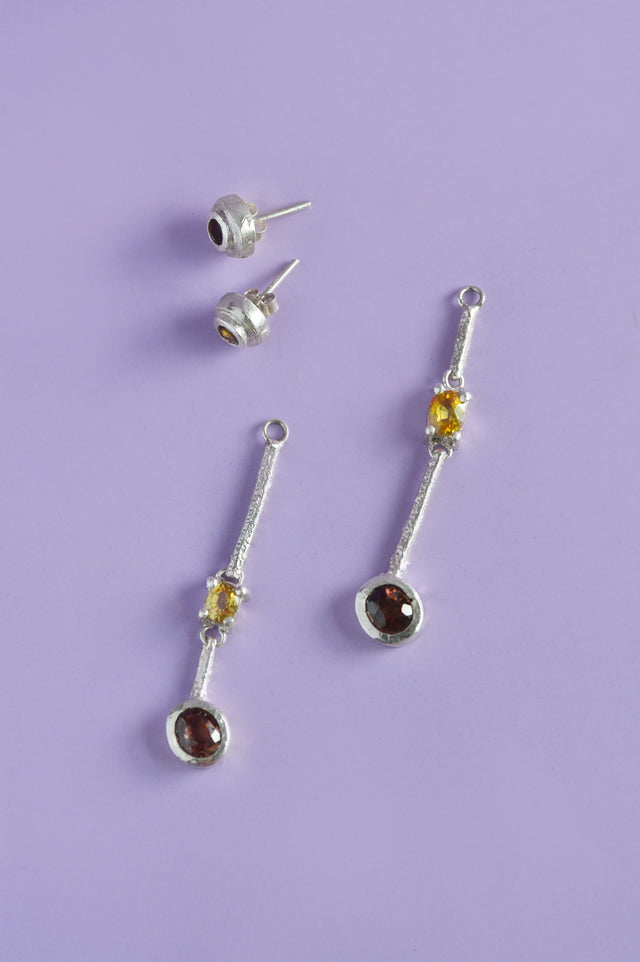 Trapeze Tourmaline, Sapphire, Zircon Silver Earrings 598 - 04