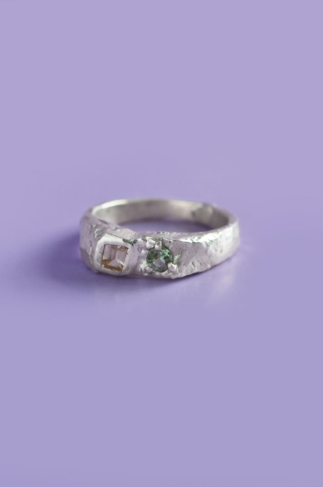 Duet Yellow & Green Tourmaline Silver Ring 768-2