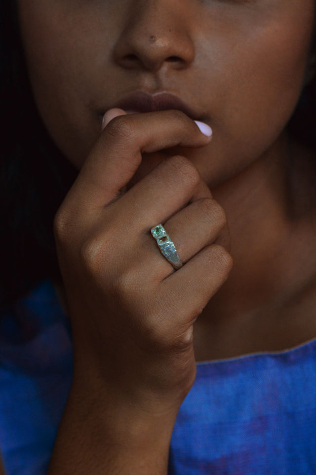 Duet Yellow & Green Tourmaline Silver Ring 768-2
