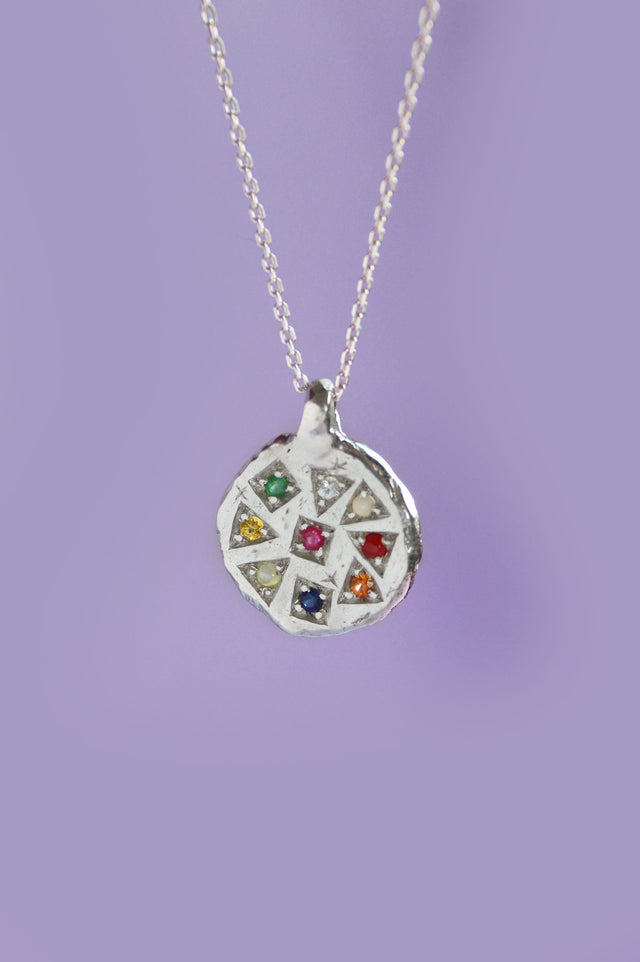 Navaratna Silver Pendant