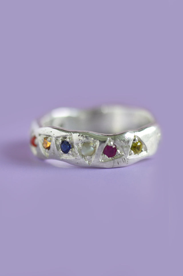 Navaratna Silver Infinity Ring